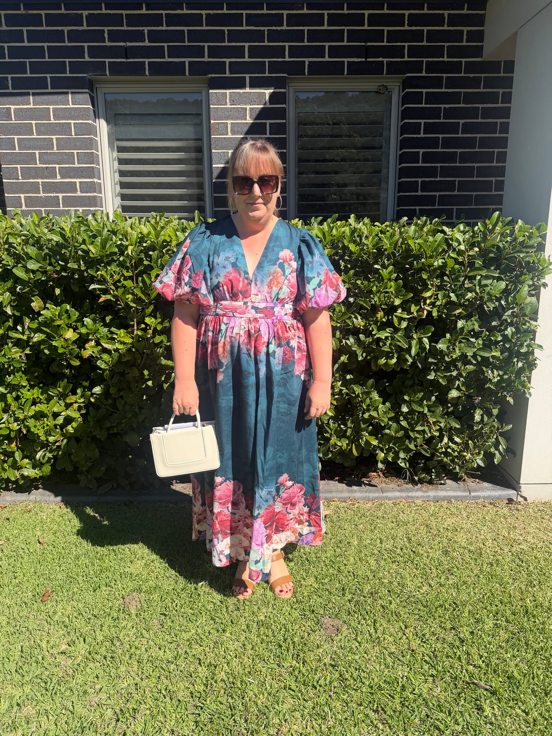 Customer photo review of Divine Maxi Dress In Emerald With Pink Multi Floral Print