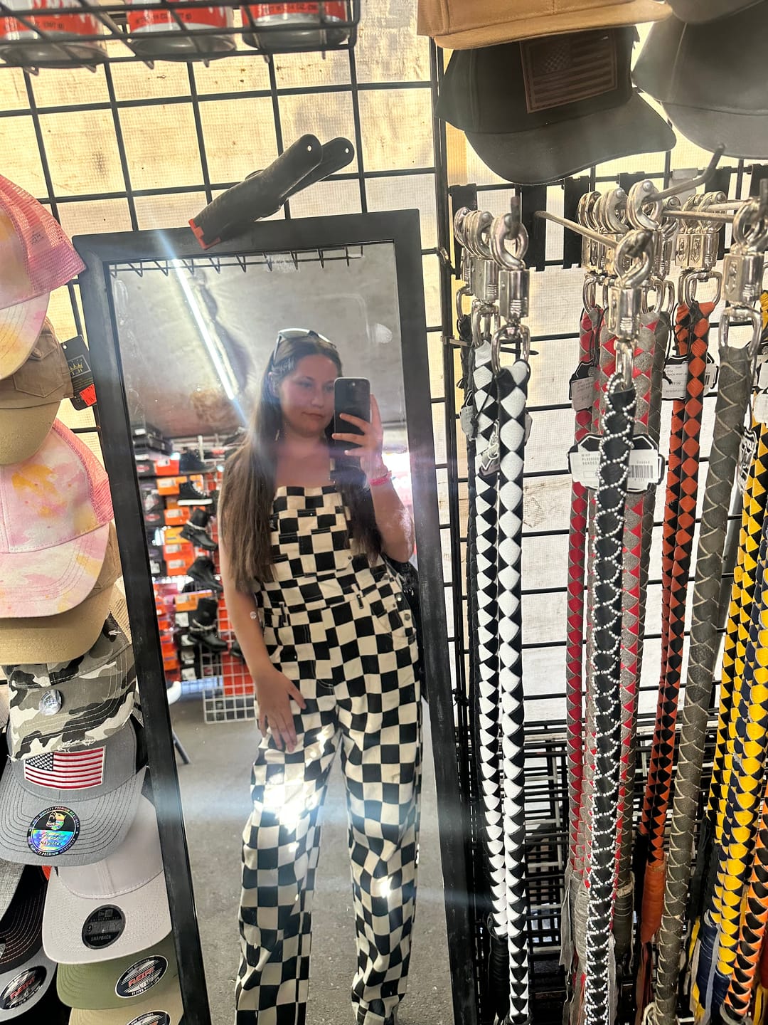 Customer photo review of Born Bad Washed Overalls - Checkered