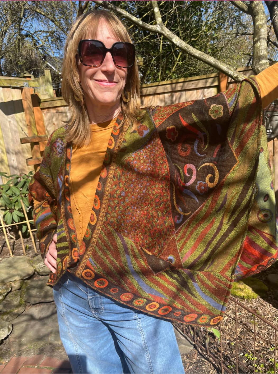 Customer photo review of Pure Australian Merino Wool Cape ~ Autumn Abstract