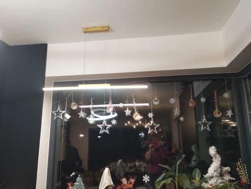 Customer photo review of Modern Minimalist LED Pendant Light for Dining Room Adjustable Linear Chandelier in Gold Dimmable Hanging Lamp Fixture for Home