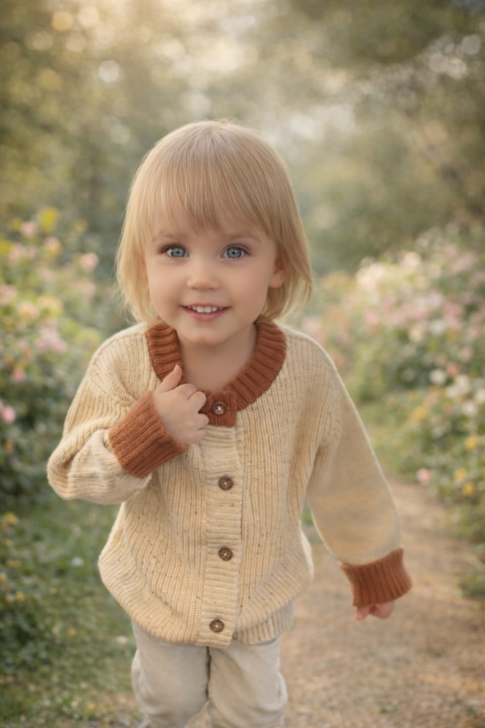 Customer photo review of From One To Another Oatmeal And Gold Snuggly Knitted Cardigan