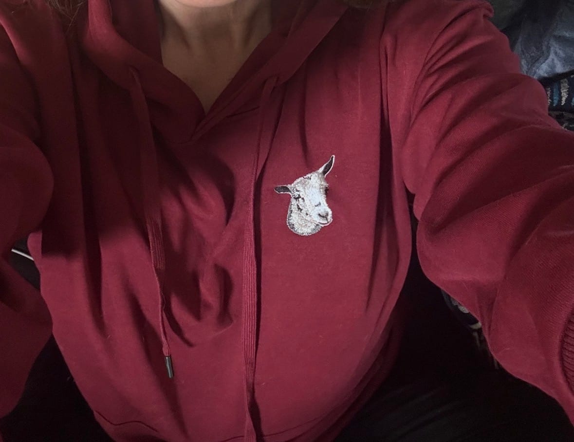 Customer photo review of Custom Full-Color Embroidered Dog Portrait Hoodie