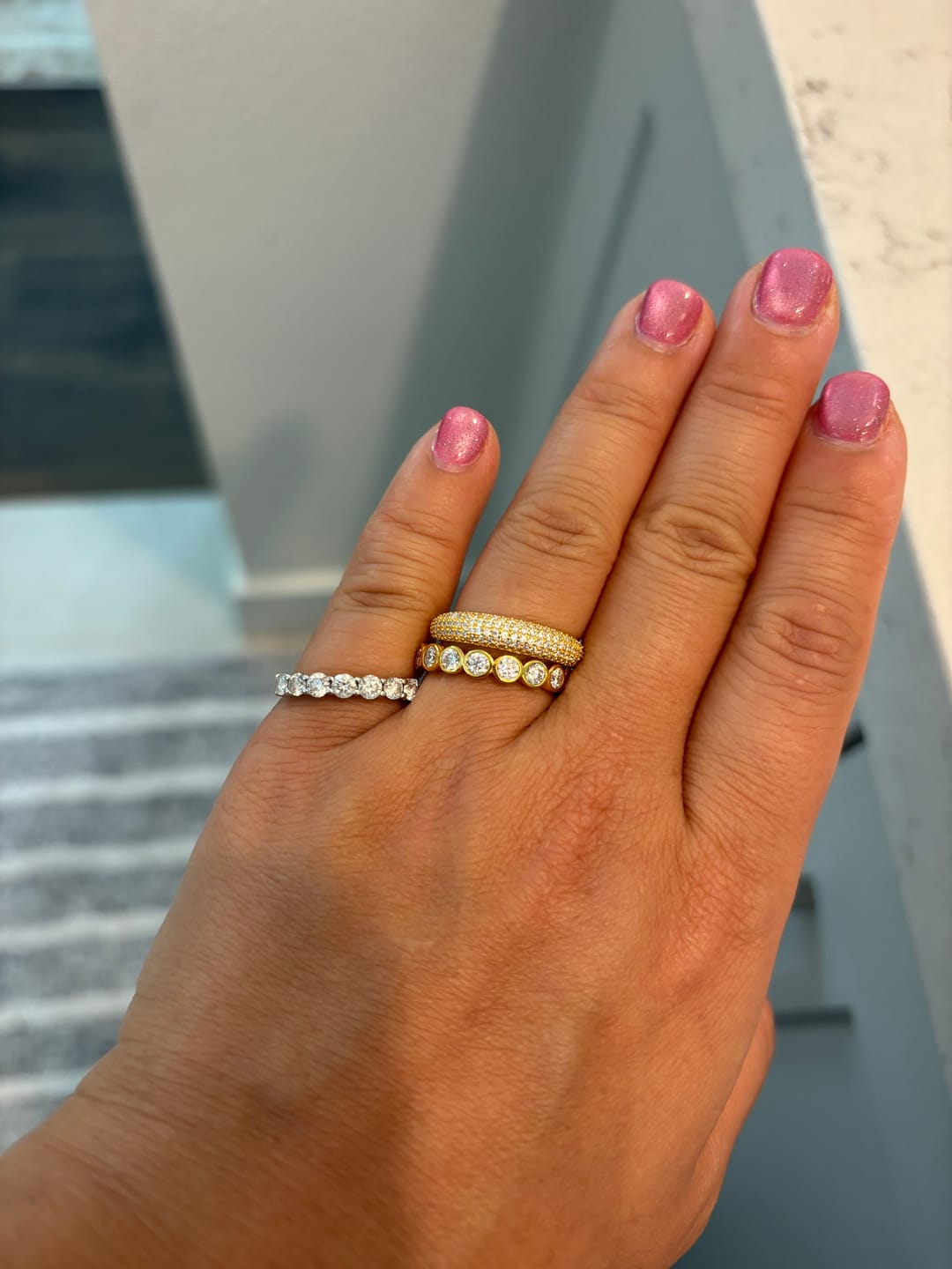 Customer photo review of Pavé Moissanite Slim Dome Ring