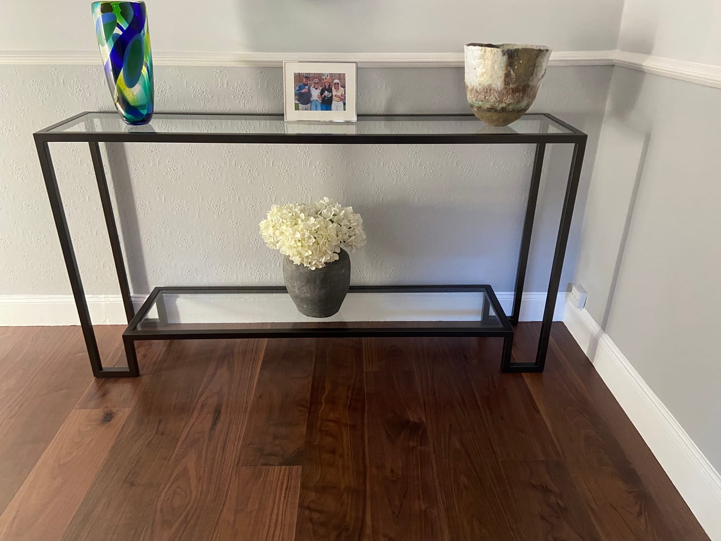 Customer photo review of Hudson Glass Metal Console Table - Dark Bronze