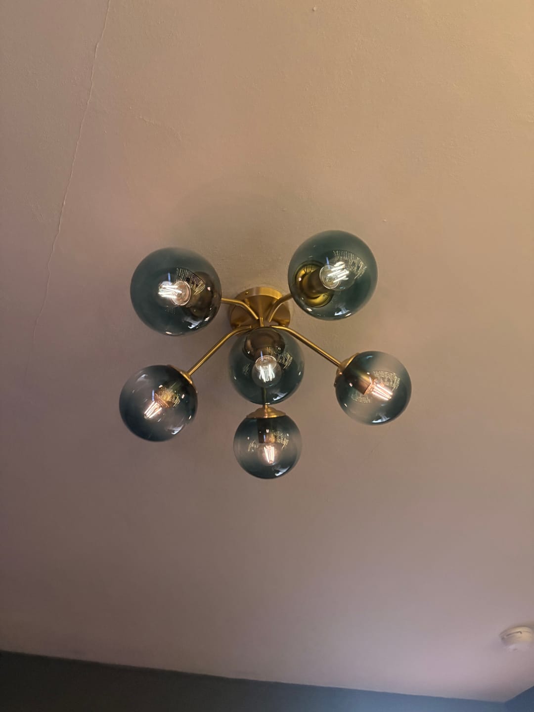 Customer photo review of Bloom Brass Blue Glass Bubble Semi Flush Chandelier
