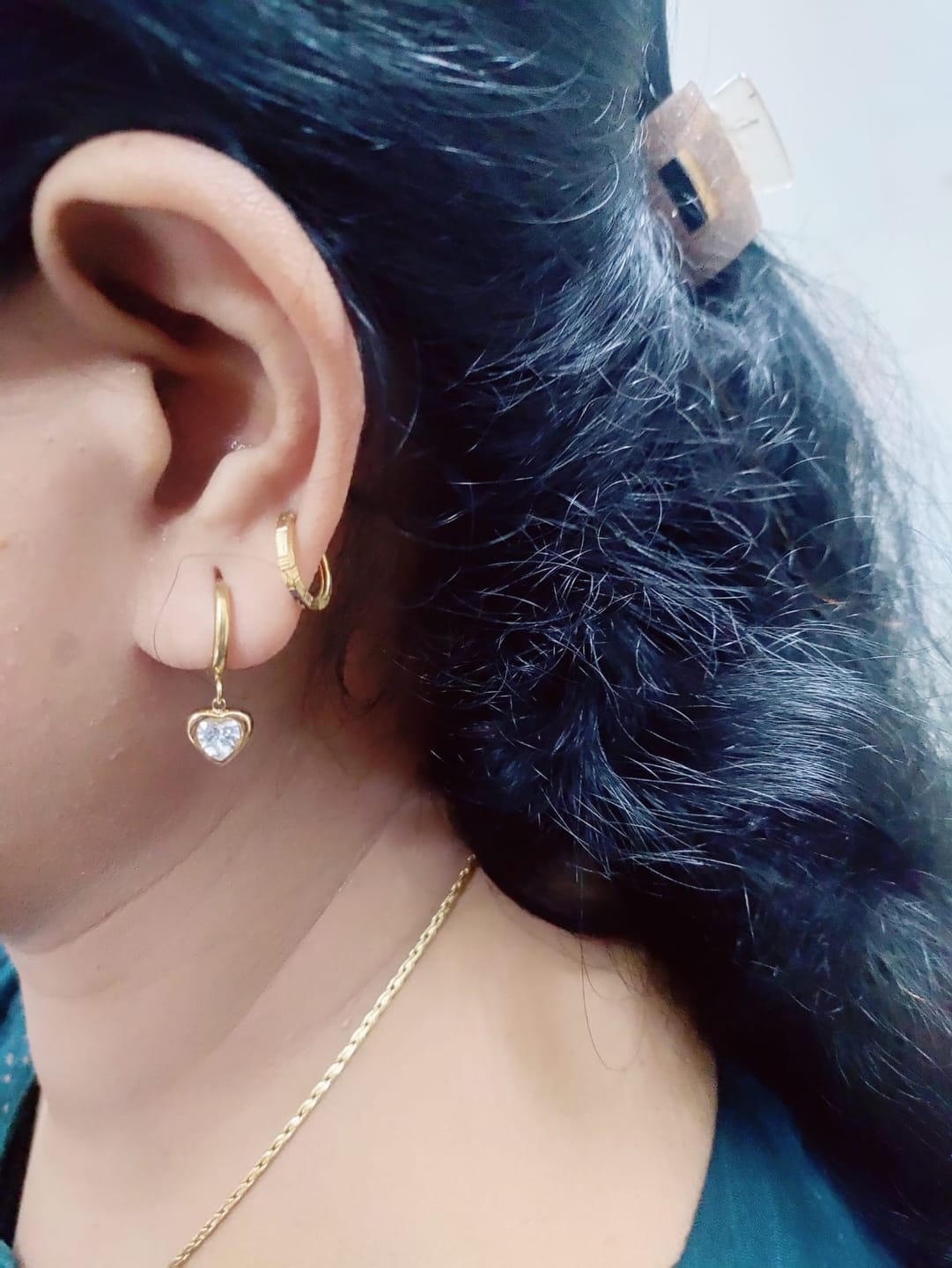 Customer photo review of Gemini Heart Hoops