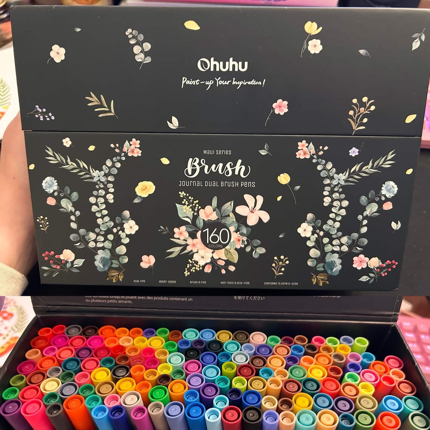 Customer photo review of Ohuhu Maui 160 Colors Dual Tips Water Based Art Markers, Brush & Fineliner