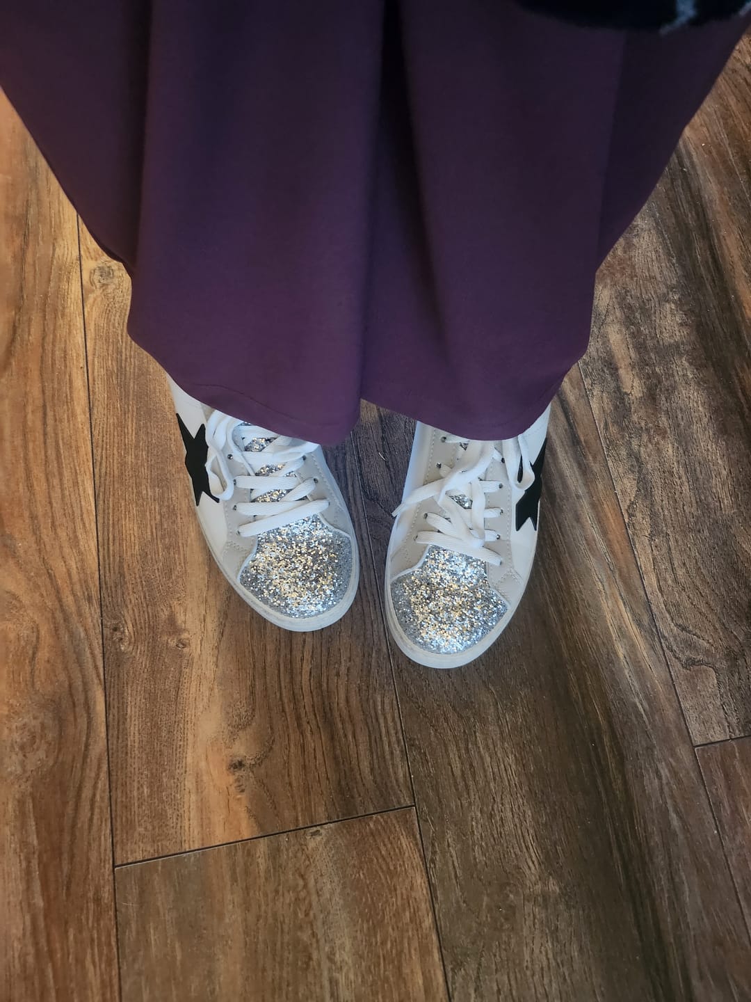 Customer photo review of Leandra White Glitter Upper Trainers