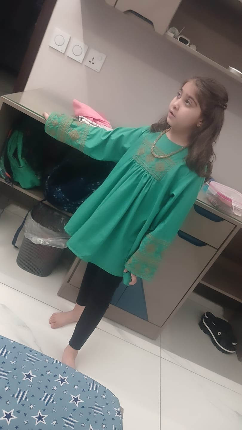 Customer photo review of Teal Green Cotton Embroidered Top | Girls Winter Ethnic Wear