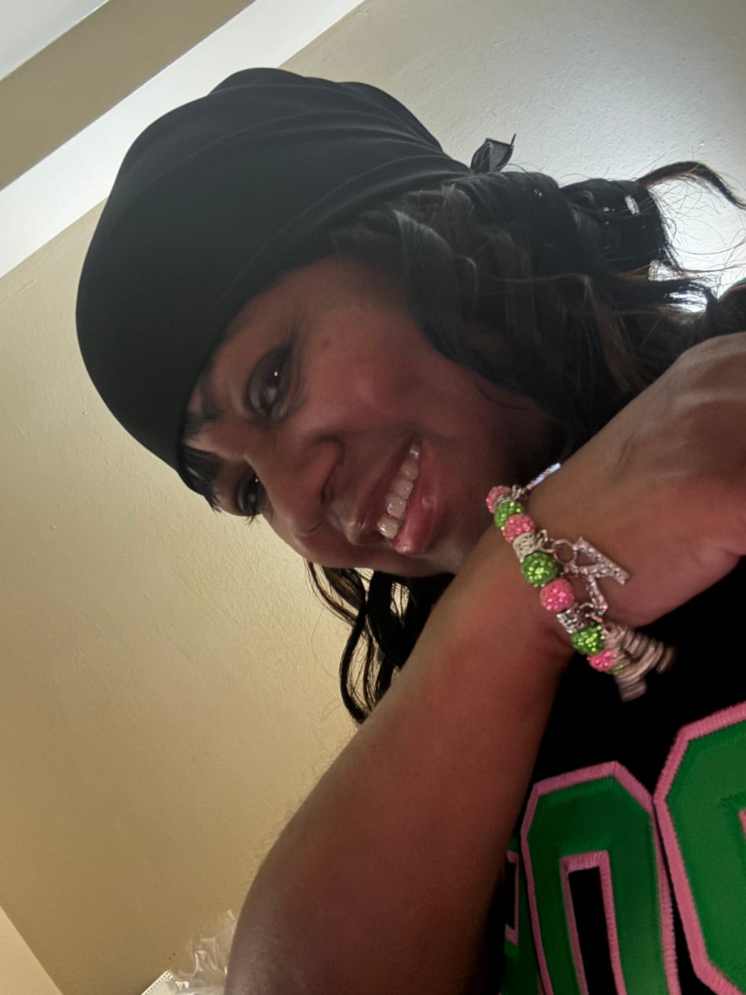 Customer photo review of AKA Sorority Pink Green Bling Letter Bracelet