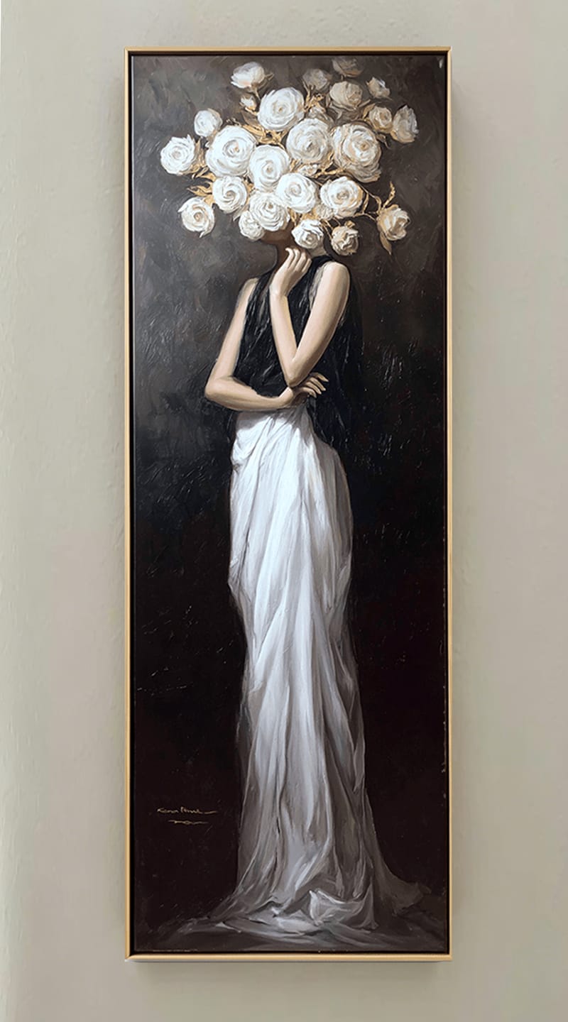 Customer photo review of Silent Muse – White Rose Woman Portrait Painting #awp44