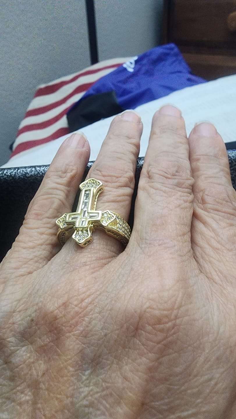 Customer photo review of Christianartworkshop Central Cross Motif Ring with Cubic Zirconia Accents: Carry His Care in Daily Wear
