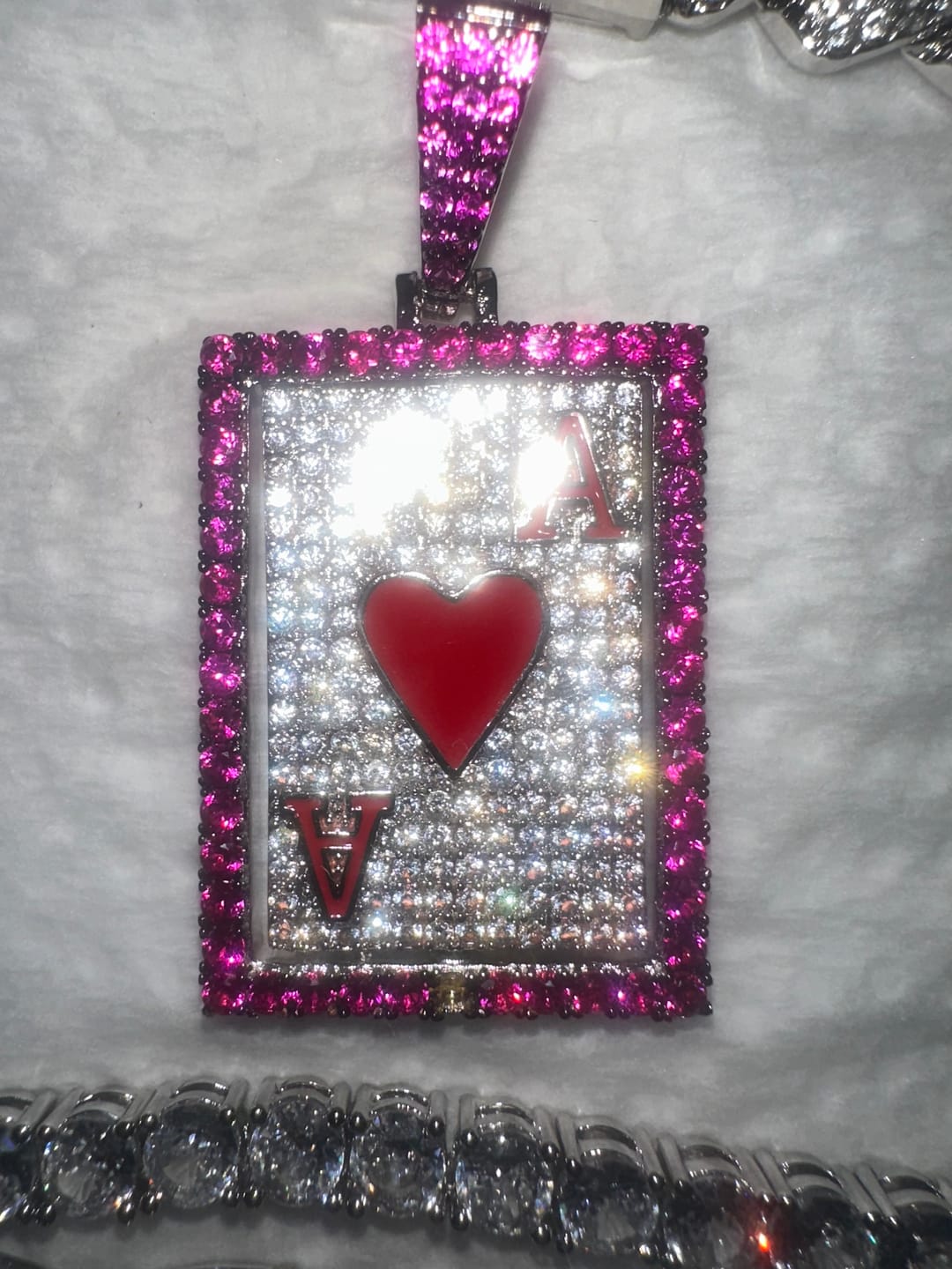 Customer photo review of DIAMOND SPINNING ACE CARD PENDANT - WHITE GOLD