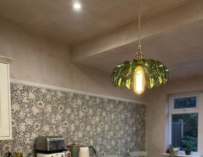 Customer photo review of Lotus Dome Glass Flower Pendant Light