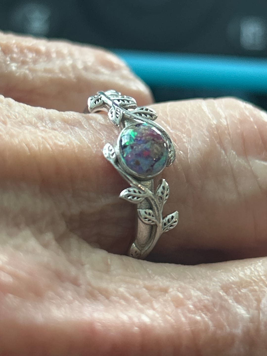 Customer photo review of Leaf Opal Cremation Ring