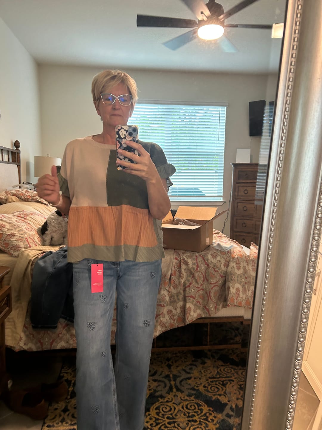 Customer photo review of Short Sleeve Patchwork Sweater with Ruffle Detailing FINAL SALE