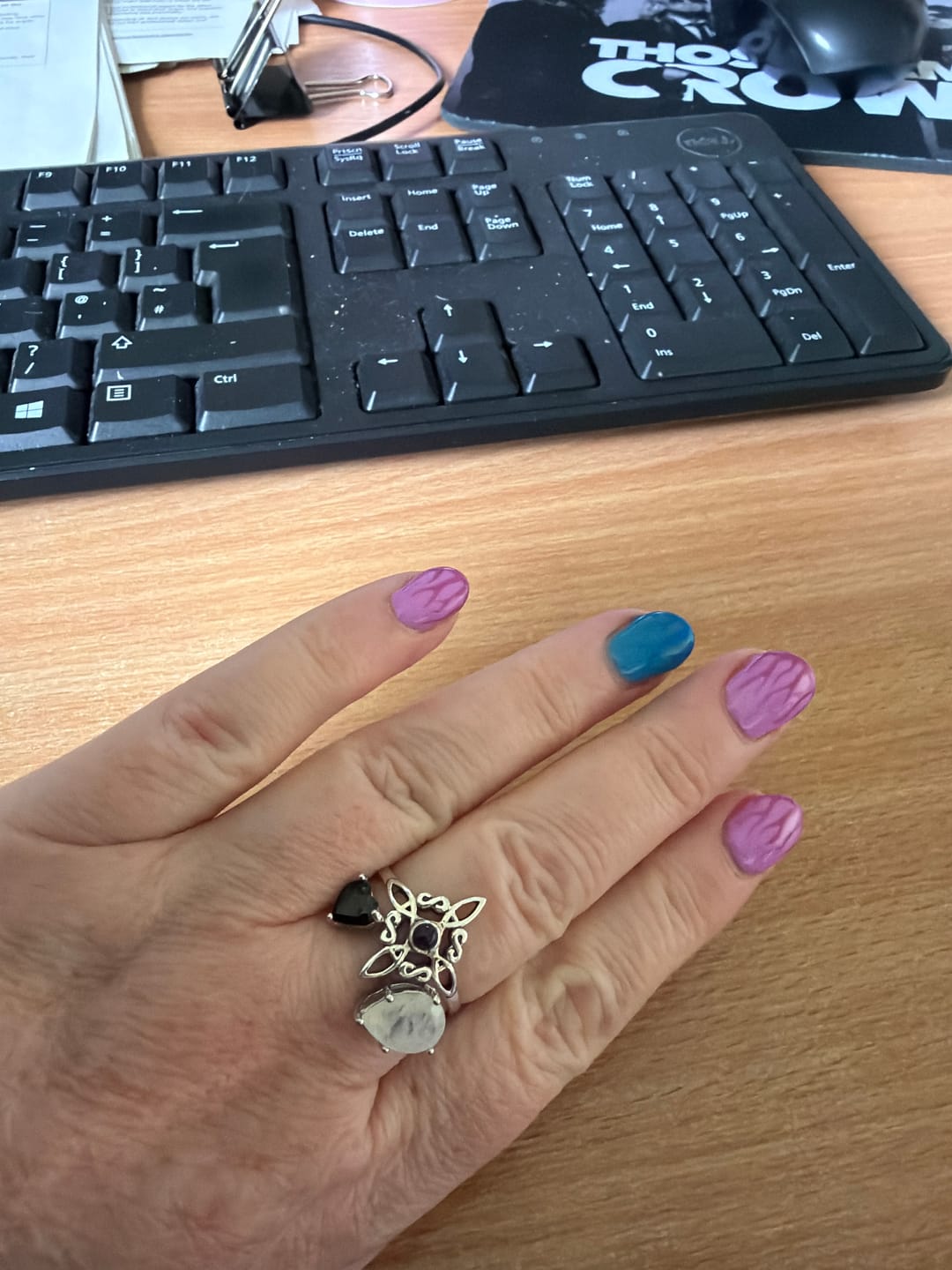 Customer photo review of Moonstone + Black onyx "I say No" silver ring
