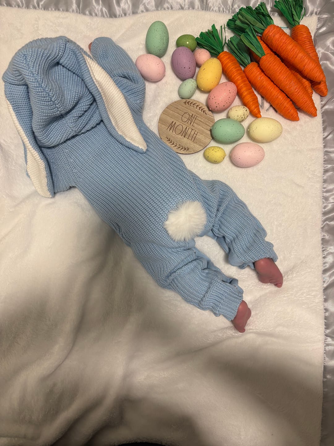 Customer photo review of Bunny Knit Jumpsuit - Powder Blue