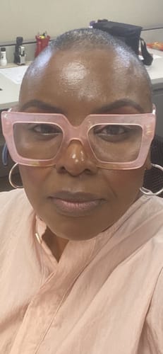 Reviewer's close-up selfie showing smooth, glowing skin after using the ROSE GLOW FACIAL SERUM.