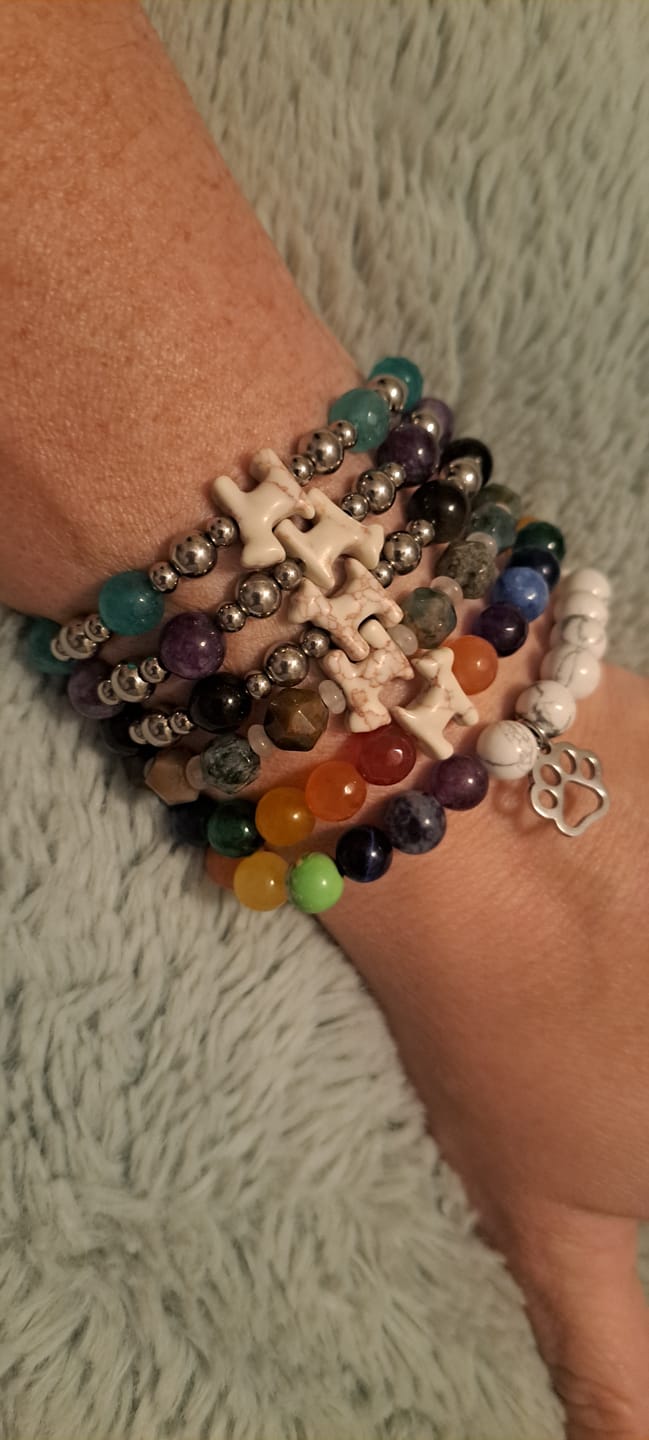 Customer photo review of BUY 1 GET 1 STRA Dog Natural Stone Rainbow and Howlite & Crystal Rainbow Bracelets