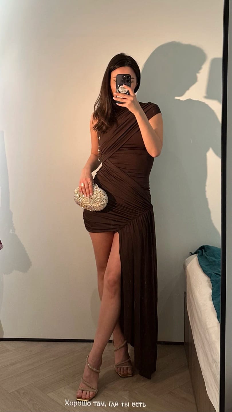 Customer photo review of Jenny High Neck Ruched Mini Dress
