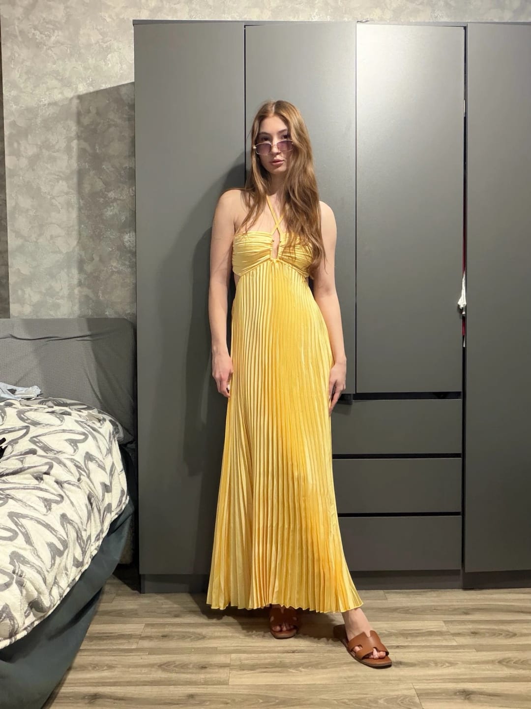 Customer photo review of Lindsay Cutout Pleated Maxi Dress