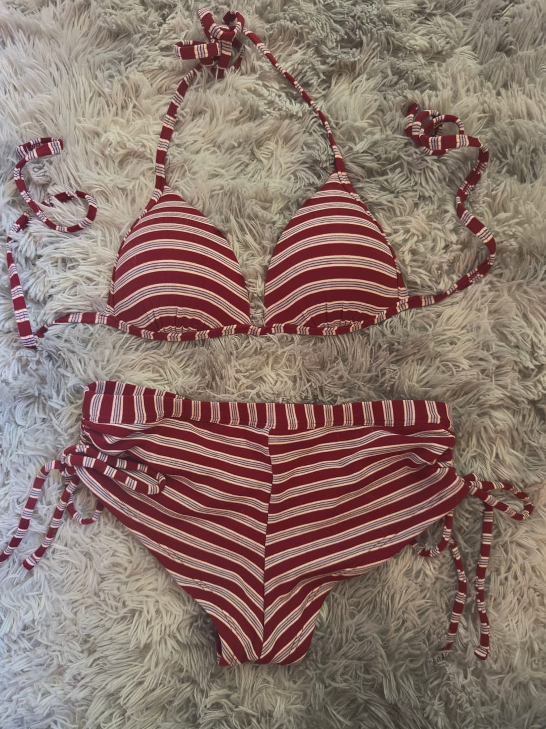 Customer photo review of Seamolly Y2K Striped Triangle Push Up Top & Cheeky Boyshorts Bikini Set Beachwear