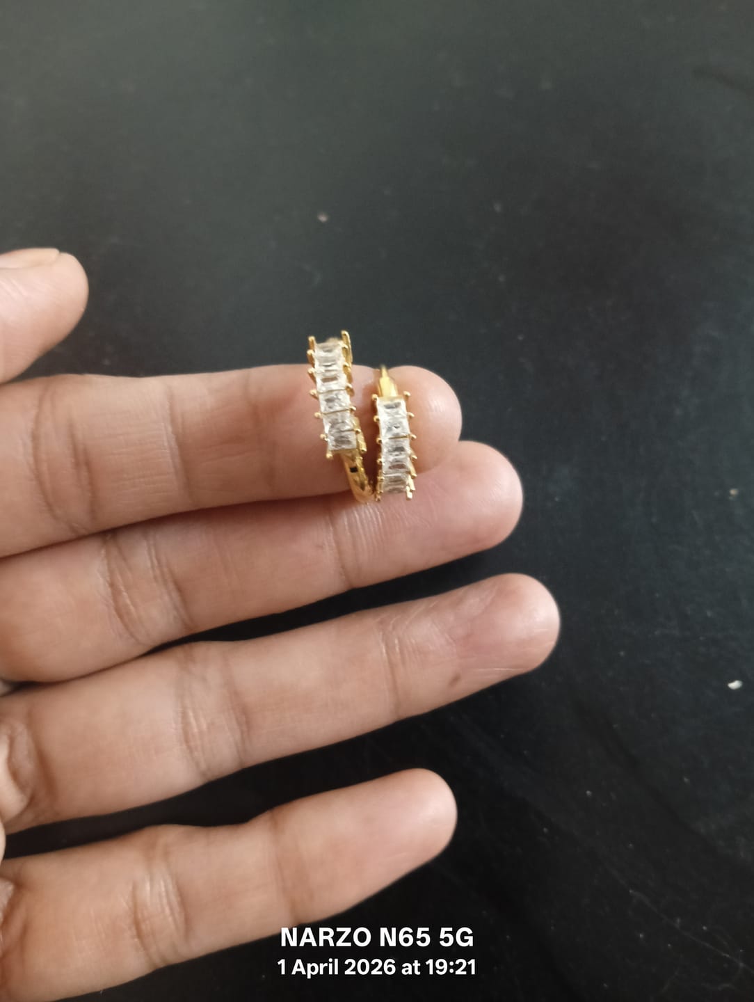 Customer photo review of Gold Stone Studded Hoop Earrings