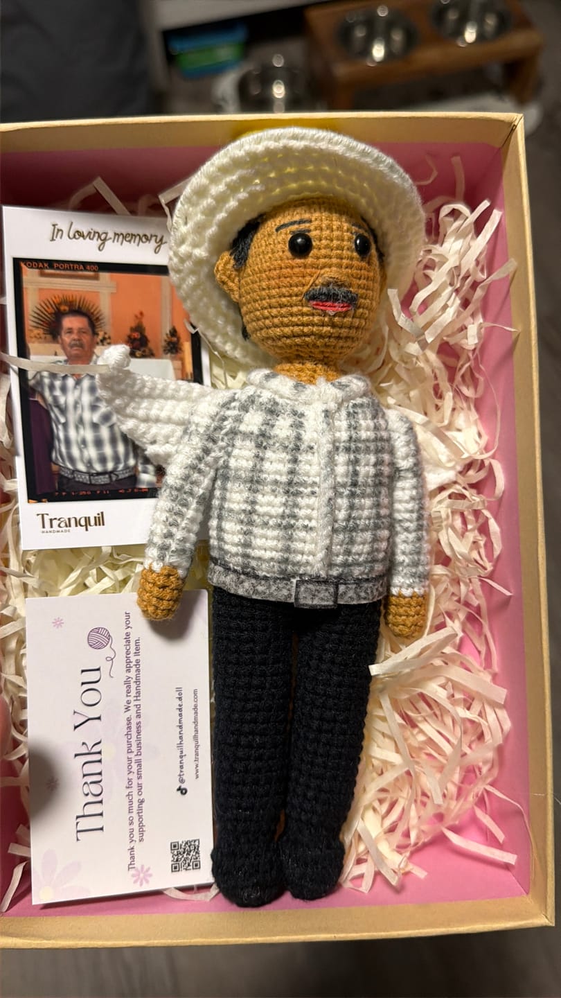 Customer photo review of Tranquil® - Personalized Crochet Doll with Photo Card