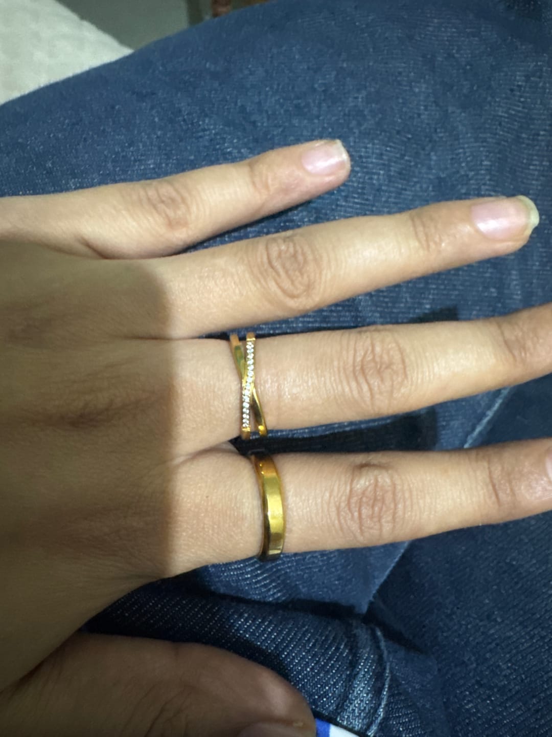 Customer photo review of Sleek Edge Golden Band Ring