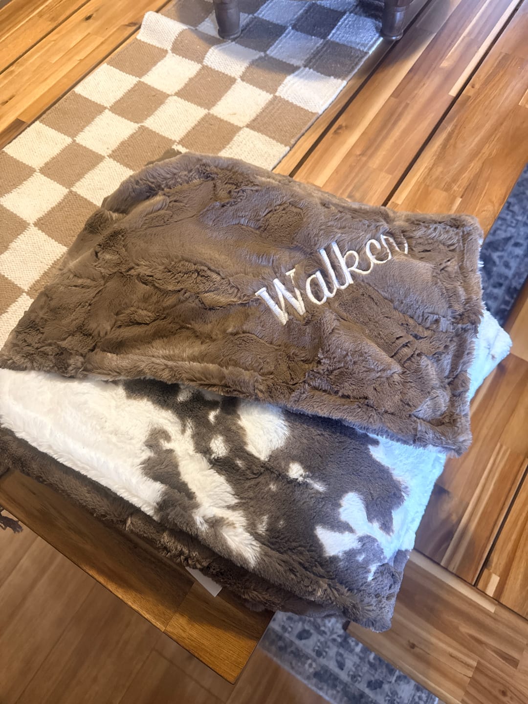 Customer photo review of Brownie Calf Minky Baby Blanket - Western Baby Blanket - Personalized