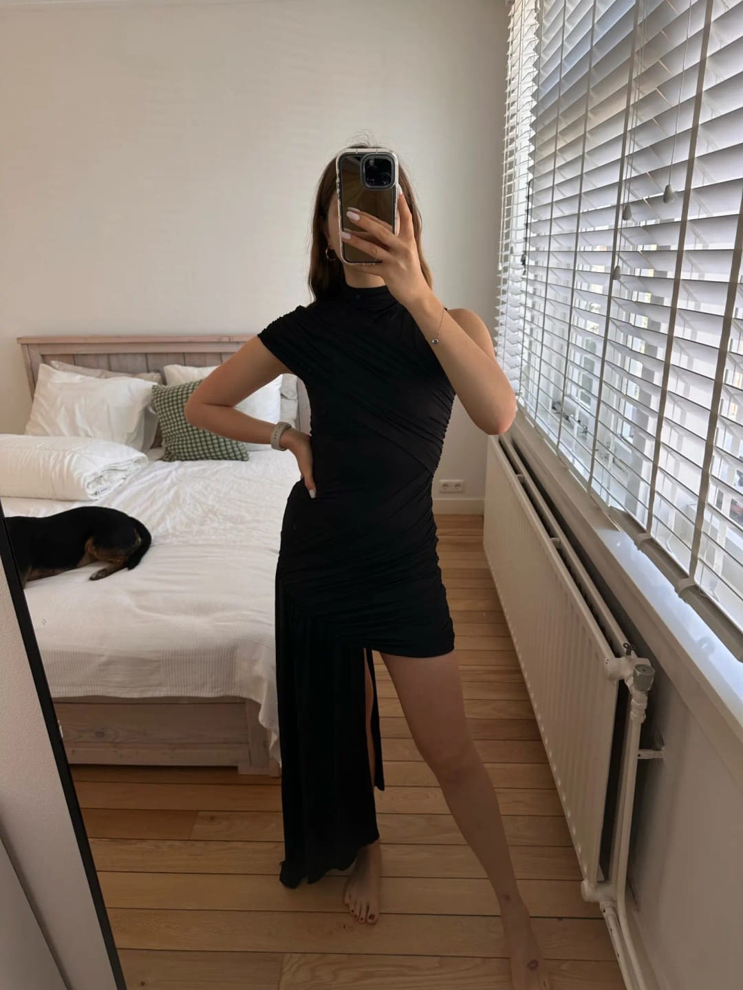 Customer photo review of Jenny High Neck Ruched Mini Dress