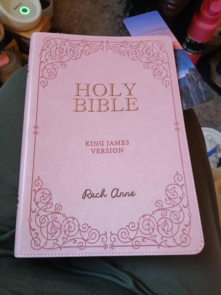 Customer photo review of Pink KJV Bible with Engraving and Tab Options