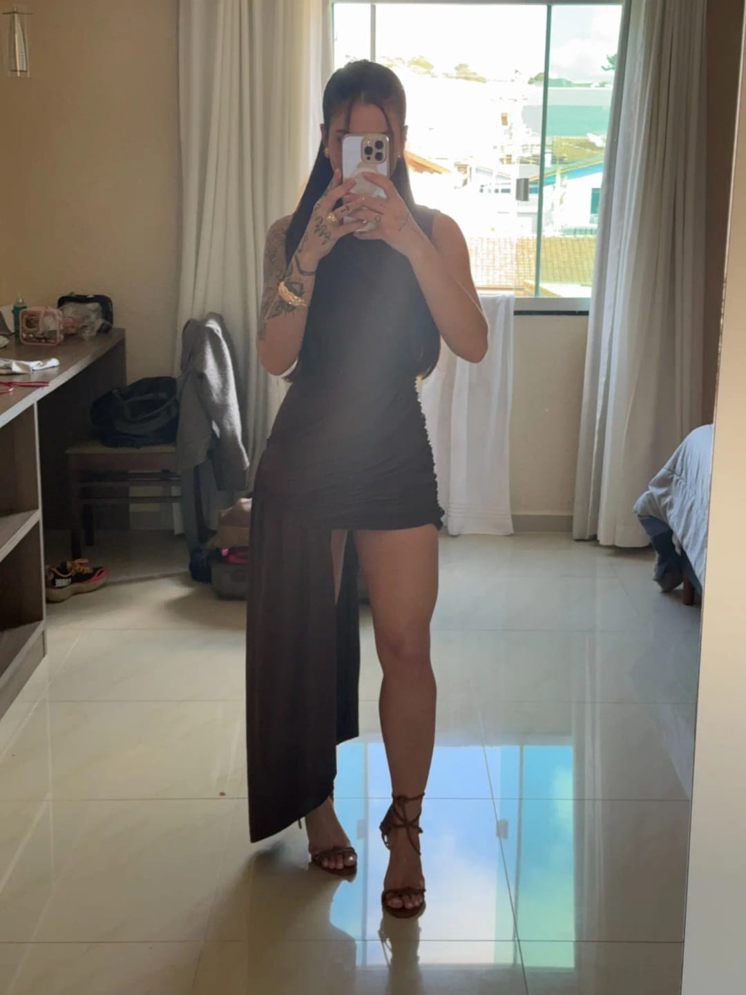Customer photo review of Jenny High Neck Ruched Mini Dress