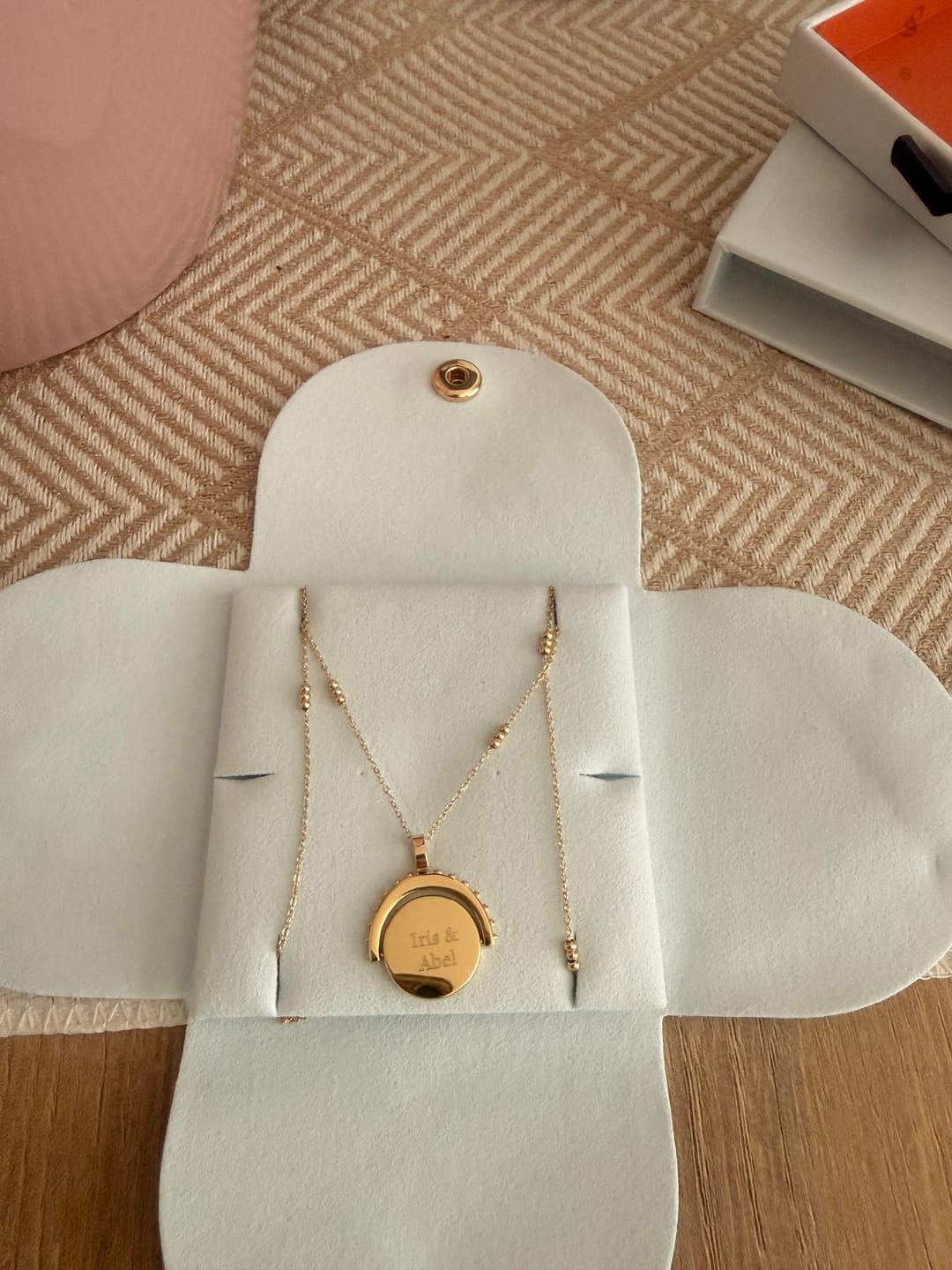 Customer photo review of Engravable Spinning Necklace