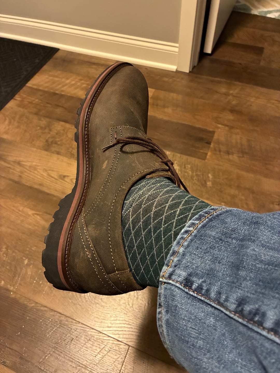 Customer photo review of Deep Green Diamonds -  A Deep Green Sock with a Contrasting Diamond Pattern