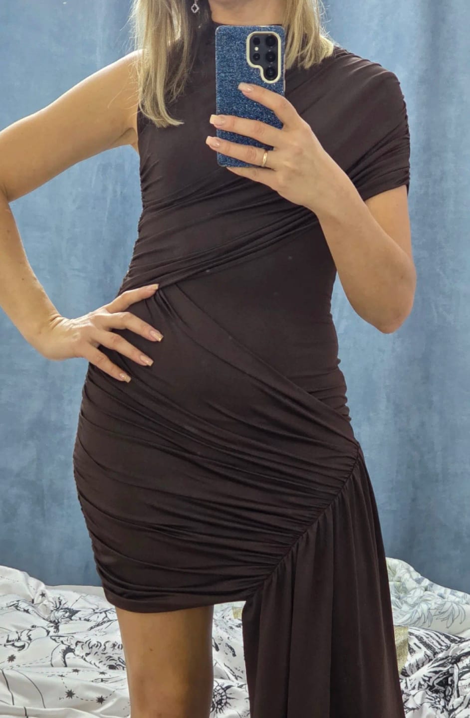 Customer photo review of Jenny High Neck Ruched Mini Dress