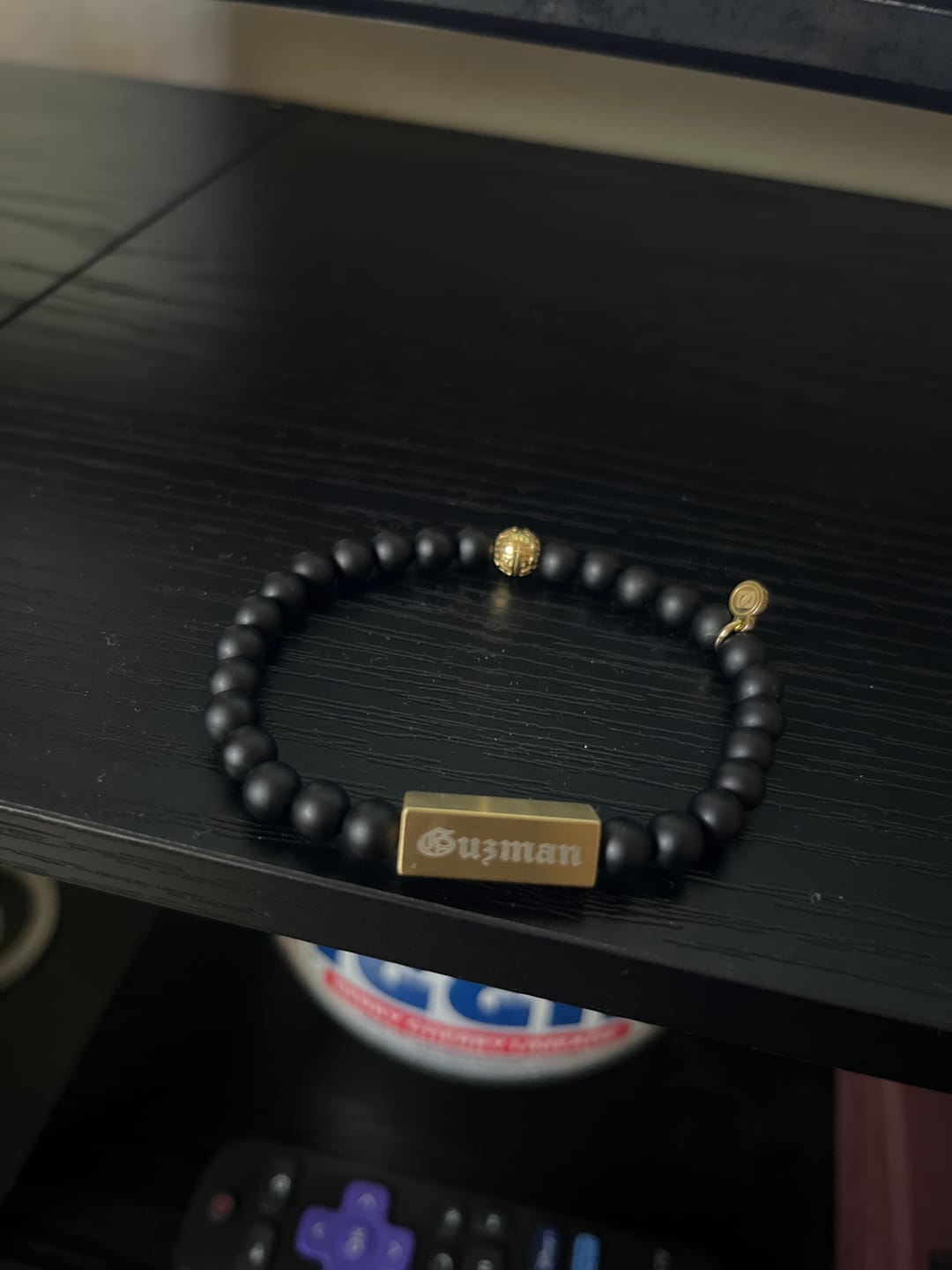 Customer photo review of 6mm Matte Black Rectangle Bead Bracelet