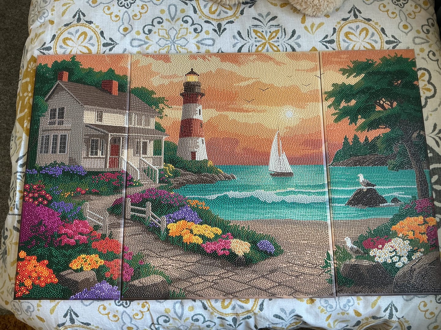 Customer photo review of Eventide at the Lighthouse Crystal Art Canvas Triptych