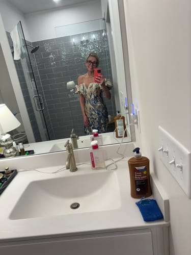 Customer photo review of Off The Shoulder Puff Sleeve Fit And Flare Gown