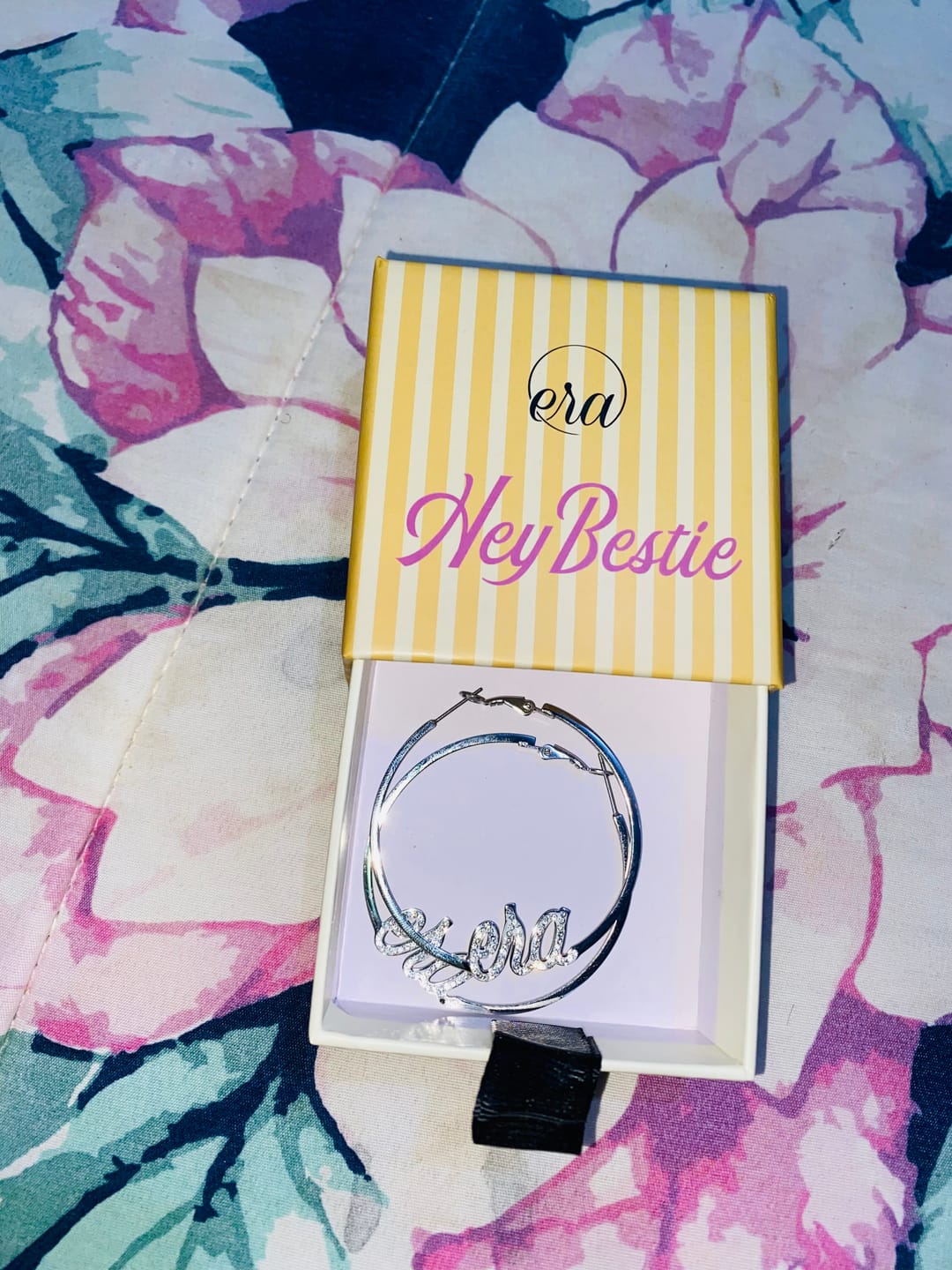 Customer photo review of Silver Precious Era Logo Hoops