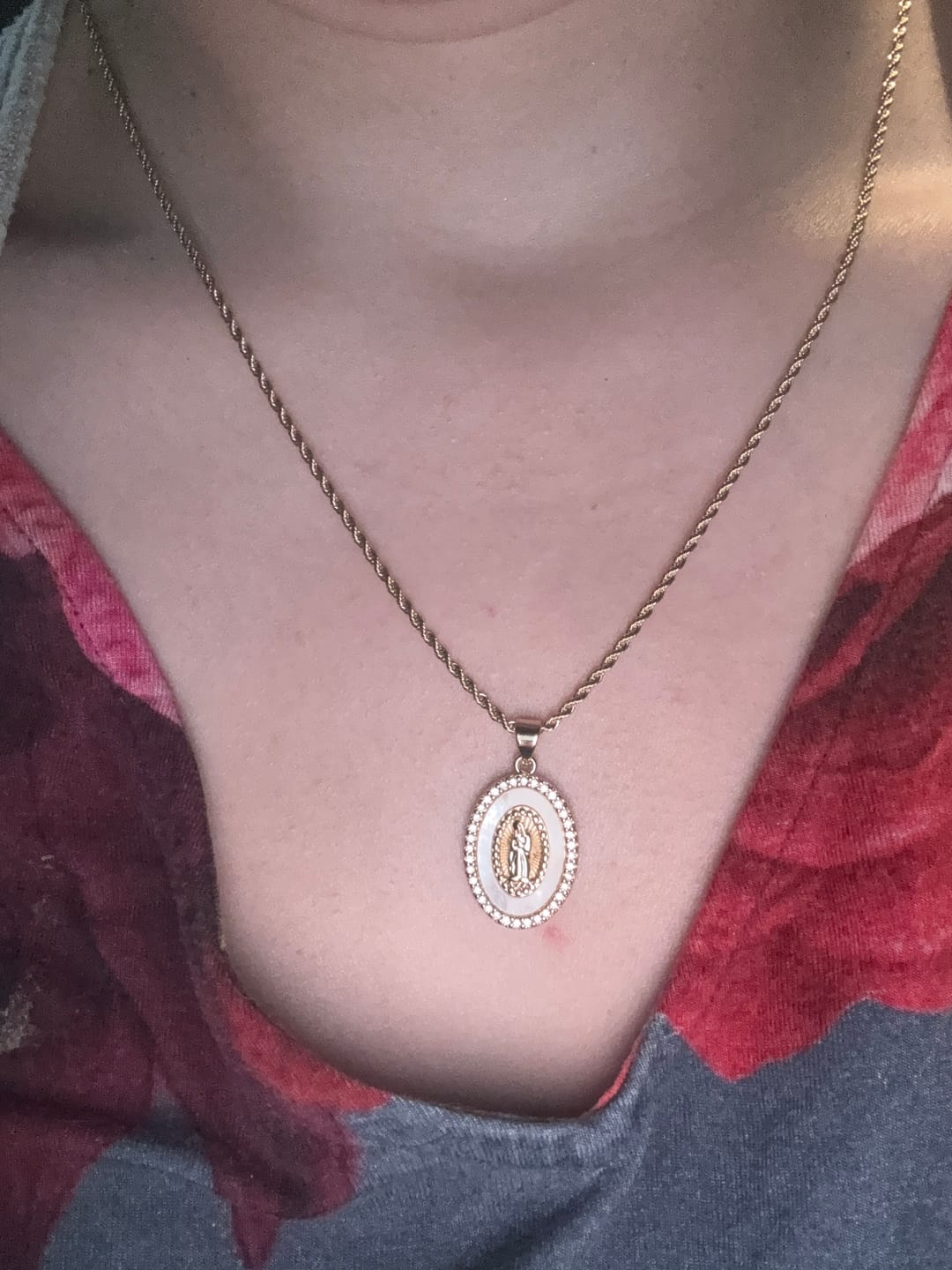 Customer photo review of Holy Mother Mary Necklace