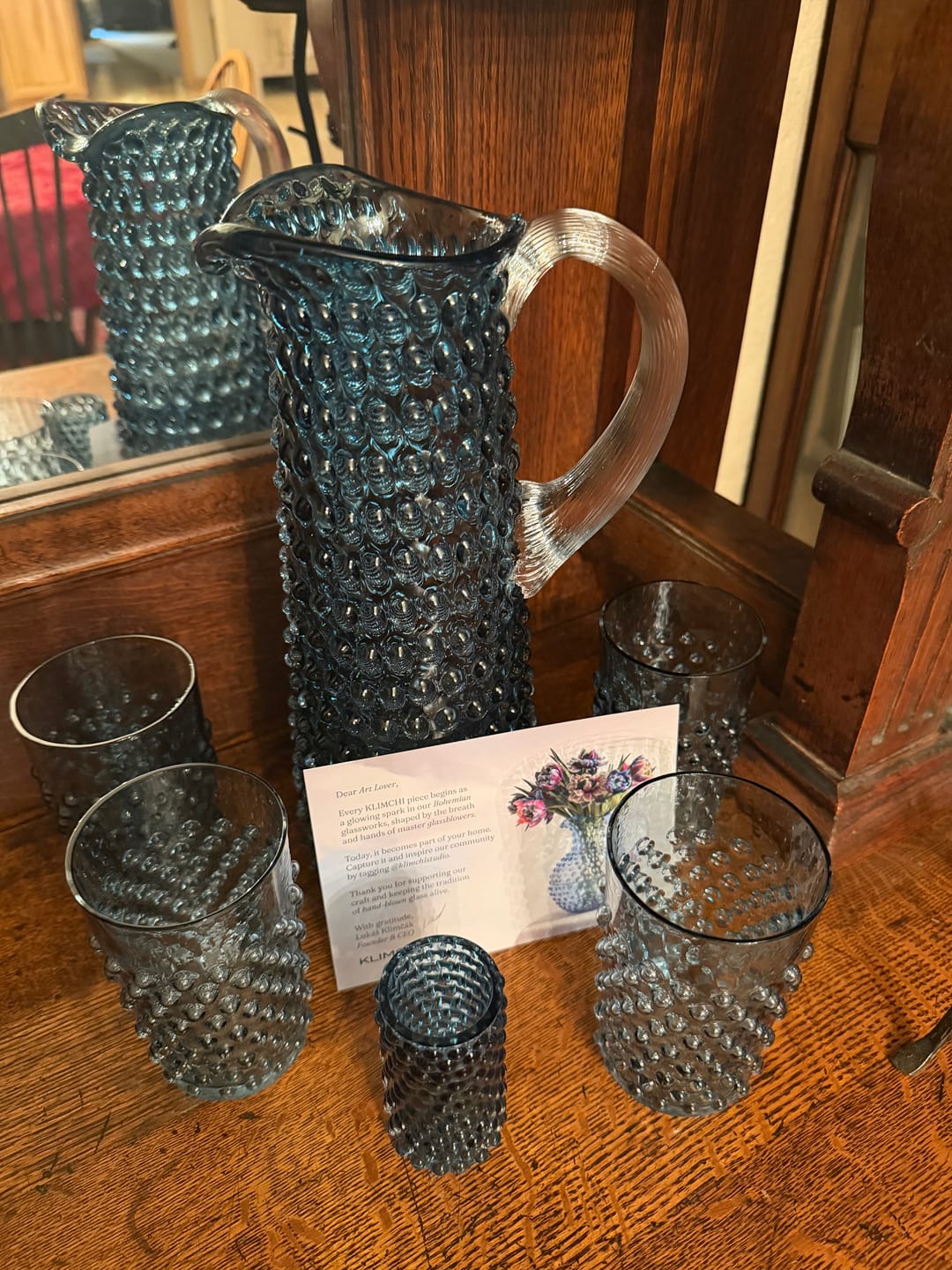 Customer photo review of Underlay Blue Smoke Hobnail Pitcher