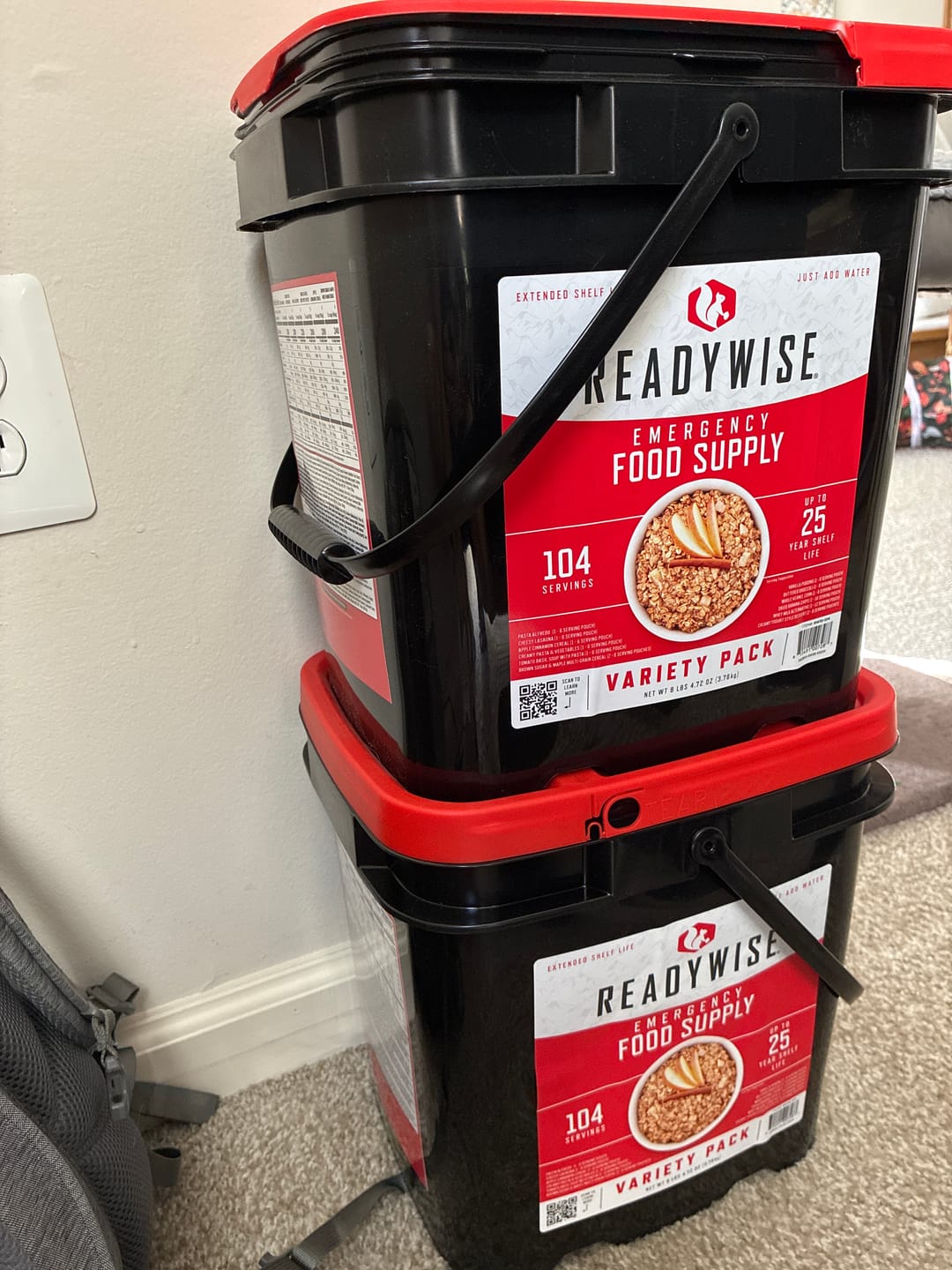 Customer photo review of 104 Serving Variety Pack Bucket Buy 1 Get 1