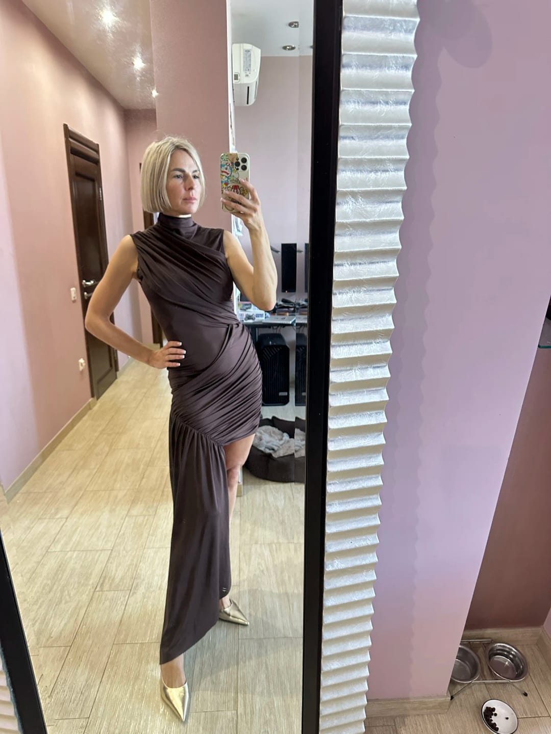 Customer photo review of Jenny High Neck Ruched Mini Dress