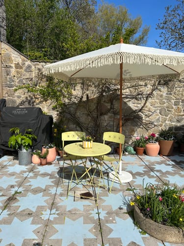 Customer photo review of Kallat Patio Stencil - Square Slabs