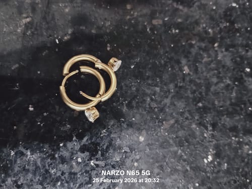 Customer photo review of Athena Solitaire Hoop Earrings