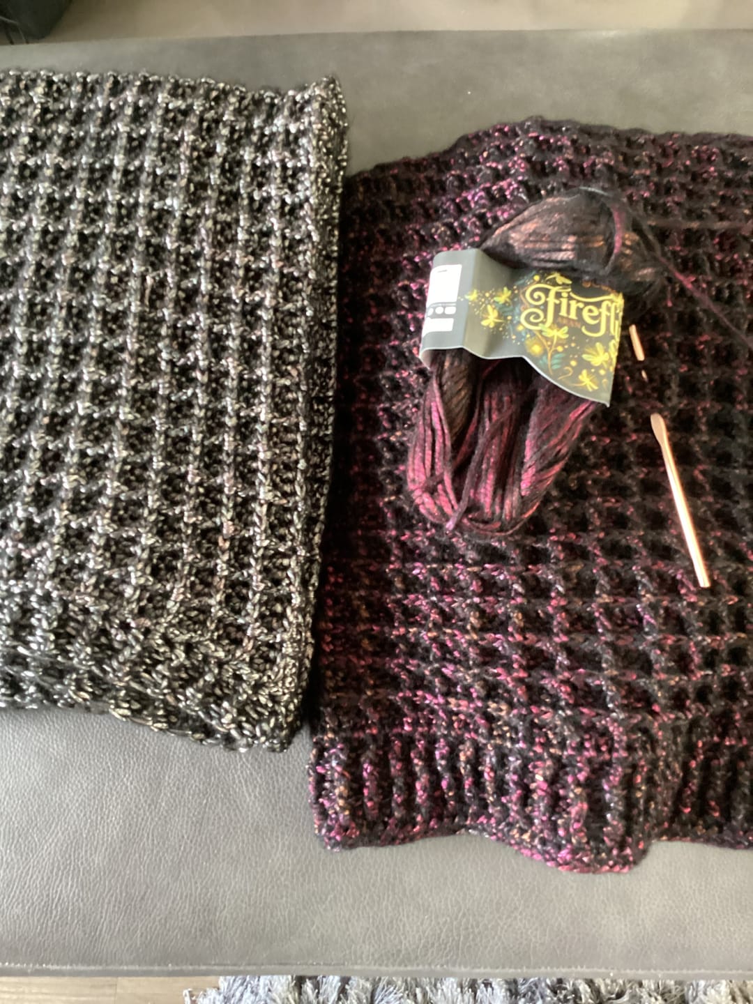 Customer photo review of King Cole Firefly Aran Yarn – Iridescent Aran Knitting Yarn