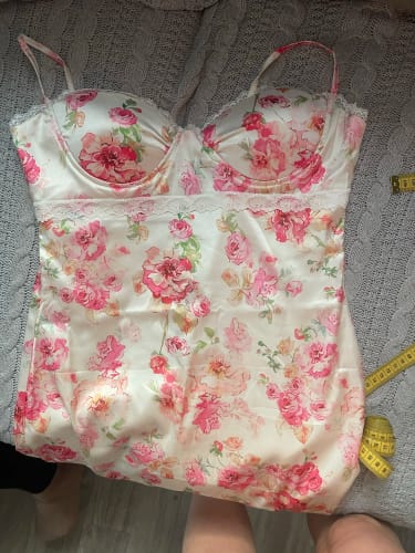 Customer photo review of Sarah Floral Sleeveless Satin Maxi Dress