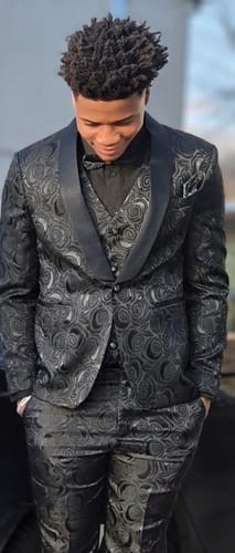 Customer photo review of Men’s Complete Formalwear Bundle – Satin Shirt & Accessories
